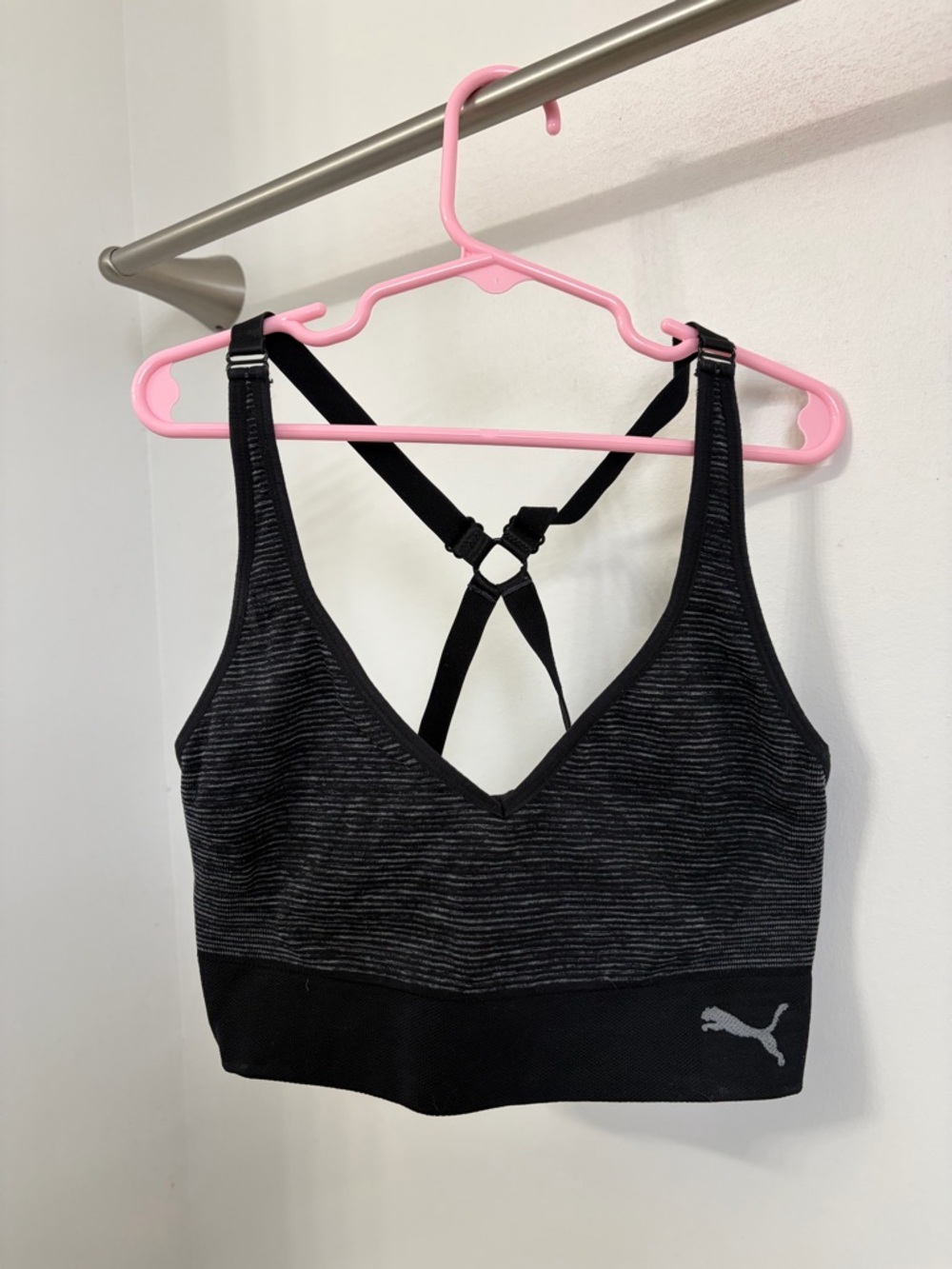 Puma Black Heather Strappy Seamless Sports Bra